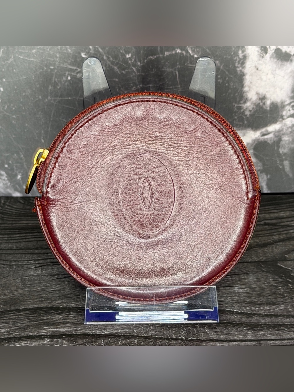 Cartier Must de Cartier Coin Pouch Burgundy Leather Zip Wallet Vintage